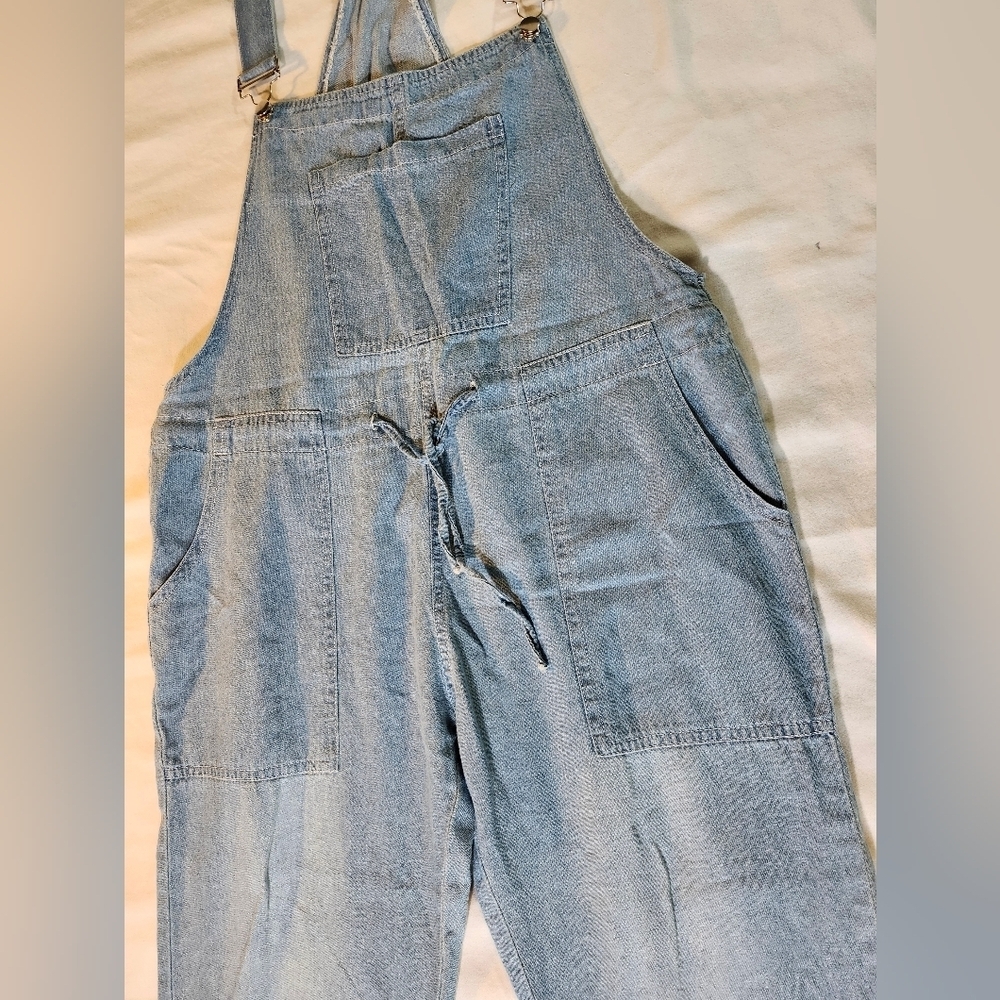 Blue Denim Overalls Lightweight Tie Waist No Tags Adjustable Straps - Picture 10 of 10